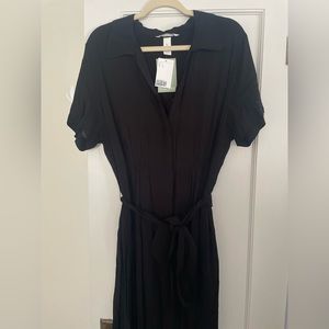 h&m black midi dress with tie